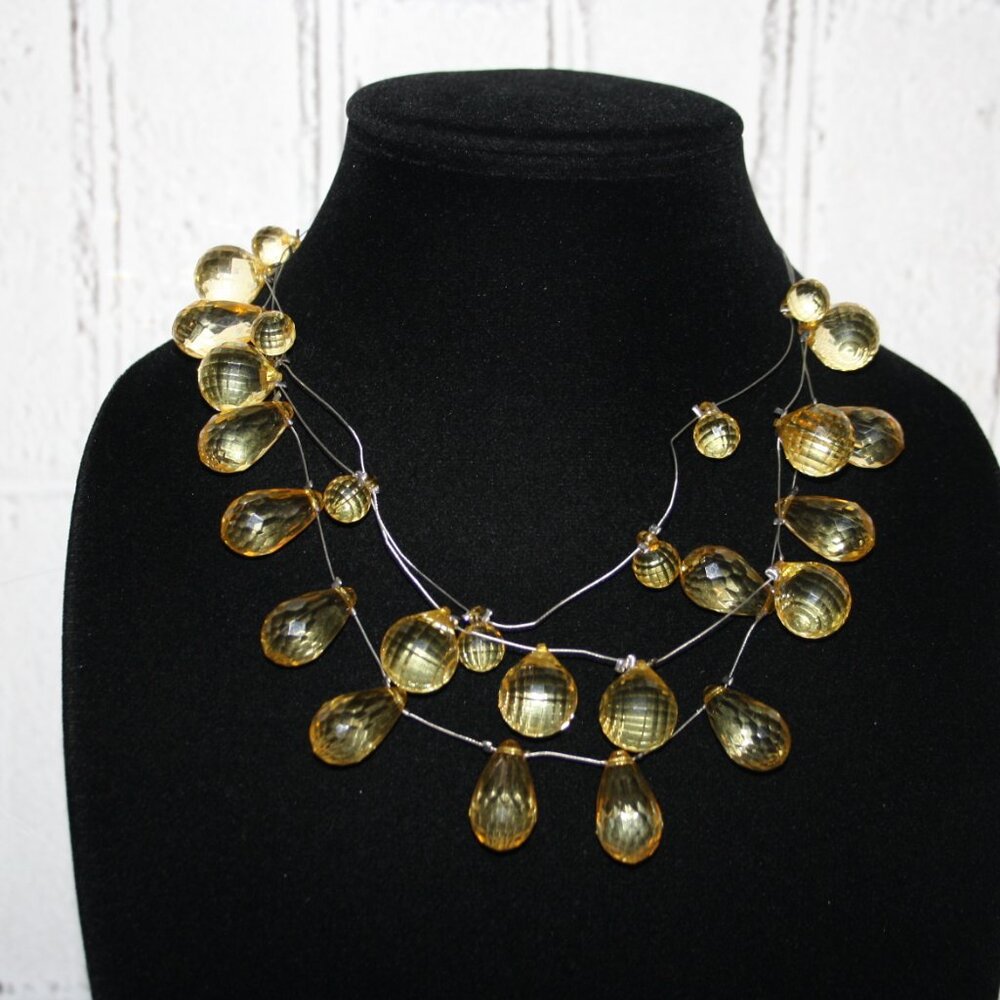💛✨ Silver Wire Layered Statement Necklace · Yellow Gem Charms · 17–19" ✨💛